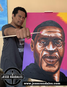 Jesse Raudales Paints Original George Floyd Piece