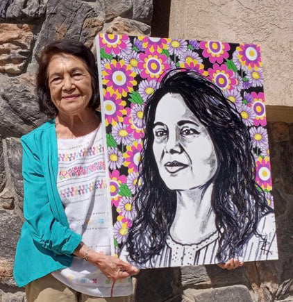 "Thank you, Jesse Raudales, for taking the time to render this beautiful piece of me. I hope to count on you to tune in for my 91st virtual birthday celebration on May 22nd!" Sincerely Dolores Huerta.