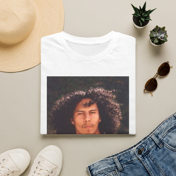 Jesse Raudales OG Photo Portrait T‑Shirt — Vintage Curly Hair Portrait Tee