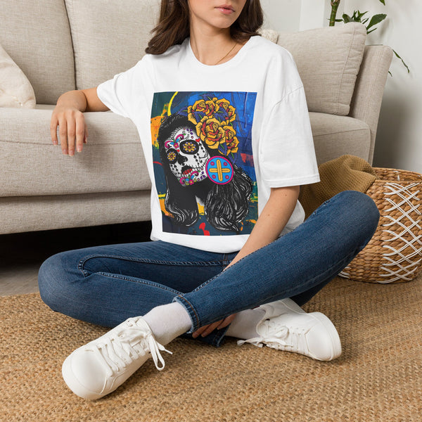 Skull Princess by Jesse Raudales Tee — Floral Calavera Mexican Fiesta T-Shirt
