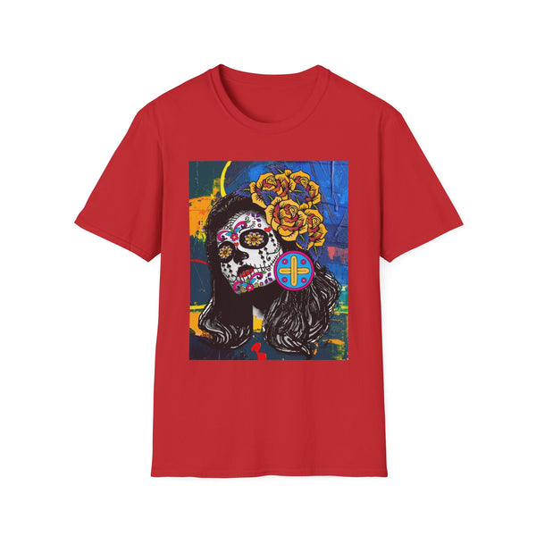 Skull Princess by Jesse Raudales Tee — Floral Calavera Mexican Fiesta T-Shirt