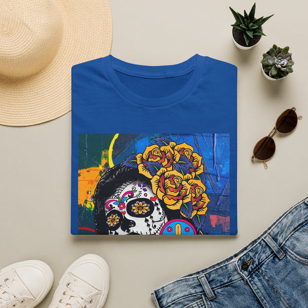 Skull Princess by Jesse Raudales Tee — Floral Calavera Mexican Fiesta T-Shirt