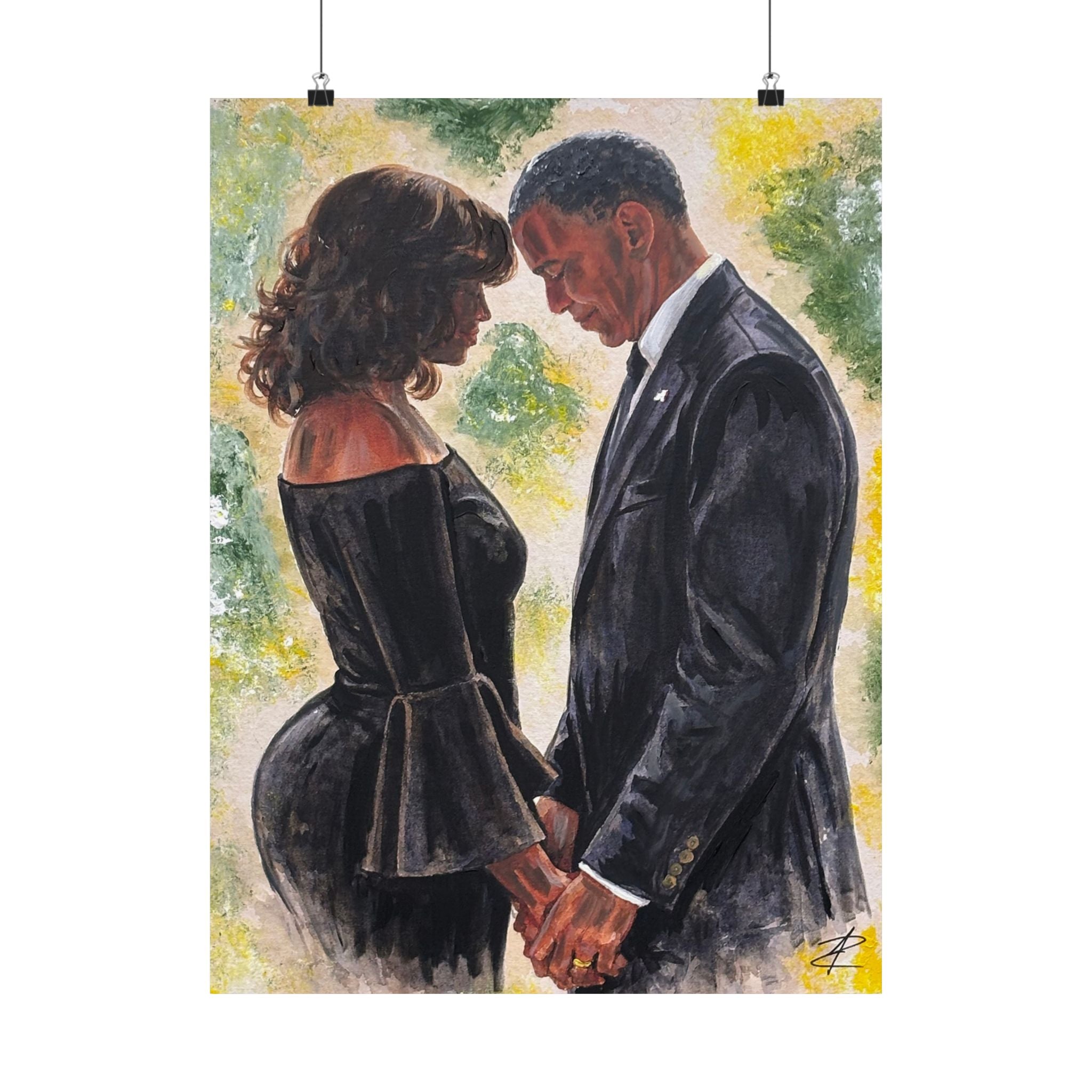 The Obamas by Jesse Raudales Poster — Romantic Black Couple Prayer Por ...