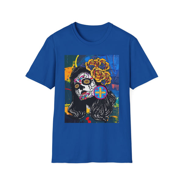 Skull Princess by Jesse Raudales Tee — Floral Calavera Mexican Fiesta T-Shirt