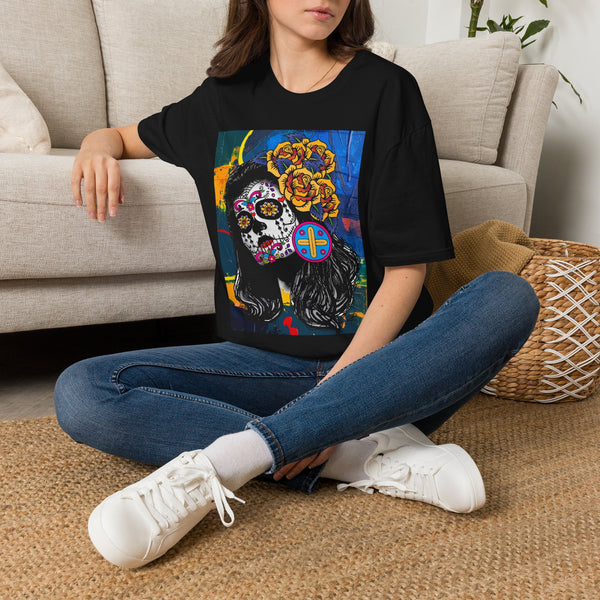 Skull Princess by Jesse Raudales Tee — Floral Calavera Mexican Fiesta T-Shirt