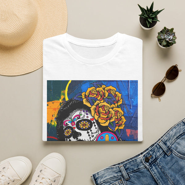 Skull Princess by Jesse Raudales Tee — Floral Calavera Mexican Fiesta T-Shirt
