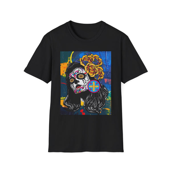 Skull Princess by Jesse Raudales Tee — Floral Calavera Mexican Fiesta T-Shirt