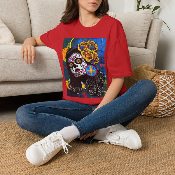 Skull Princess by Jesse Raudales Tee — Floral Calavera Mexican Fiesta T-Shirt