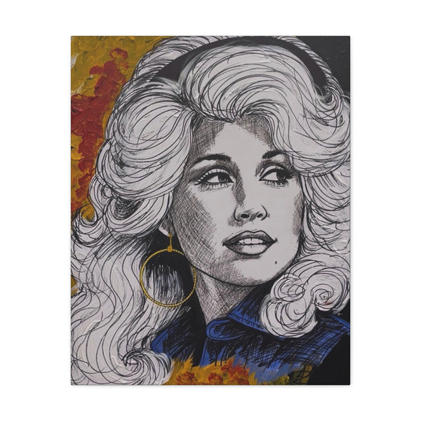 Dolly Parton by Jesse Raudales Portrait Matte Canvas Print — Retro Country Music Wall Art