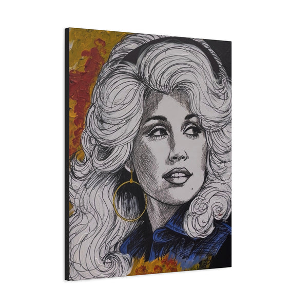 Dolly Parton by Jesse Raudales Portrait Matte Canvas Print — Retro Country Music Wall Art