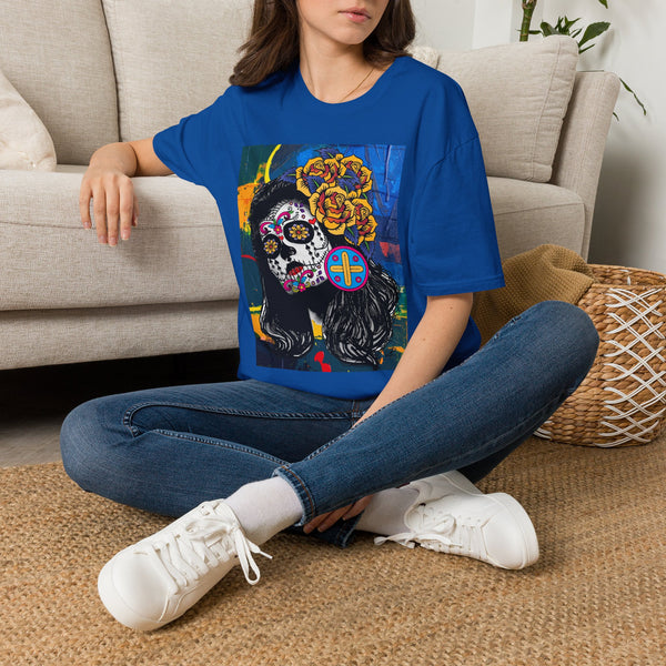 Skull Princess by Jesse Raudales Tee — Floral Calavera Mexican Fiesta T-Shirt
