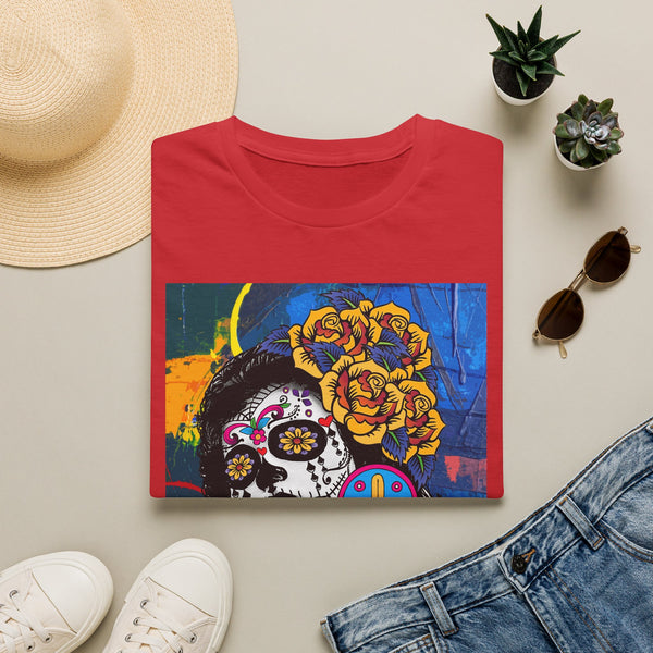 Skull Princess by Jesse Raudales Tee — Floral Calavera Mexican Fiesta T-Shirt
