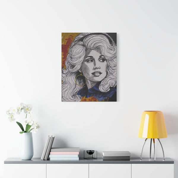 Dolly Parton by Jesse Raudales Portrait Matte Canvas Print — Retro Country Music Wall Art
