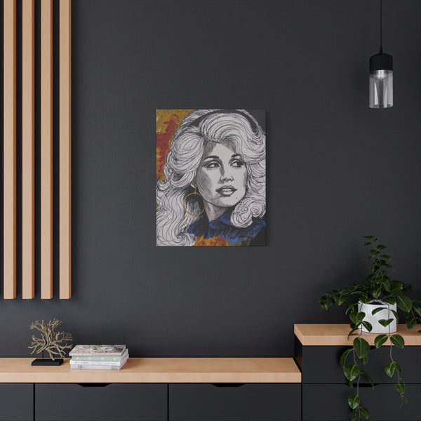 Dolly Parton by Jesse Raudales Portrait Matte Canvas Print — Retro Country Music Wall Art