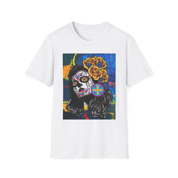 Skull Princess by Jesse Raudales Tee — Floral Calavera Mexican Fiesta T-Shirt