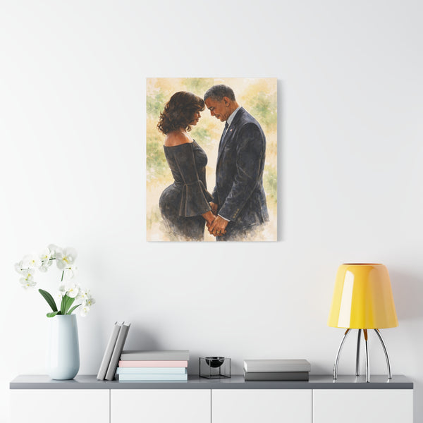 The Obamas by Jesse Raudales Matte Canvas, Stretched, 1.25"