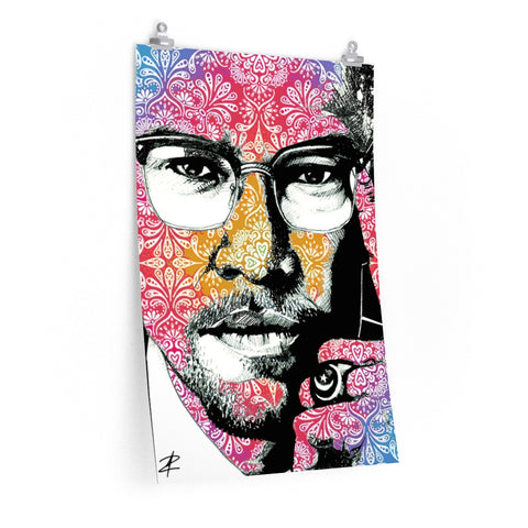 Malcolm X by Jesse Raudales Premium Matte vertical posters